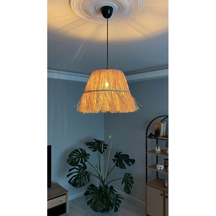 Saçaklı Rafya Avize - Ev, Balkon, Kış Bahçesi, Kafe, Restoran, Sahil, Bungalov Aydınlatma / El Yapımı Sık Örme Bohem Saçaklı Rafya Avize