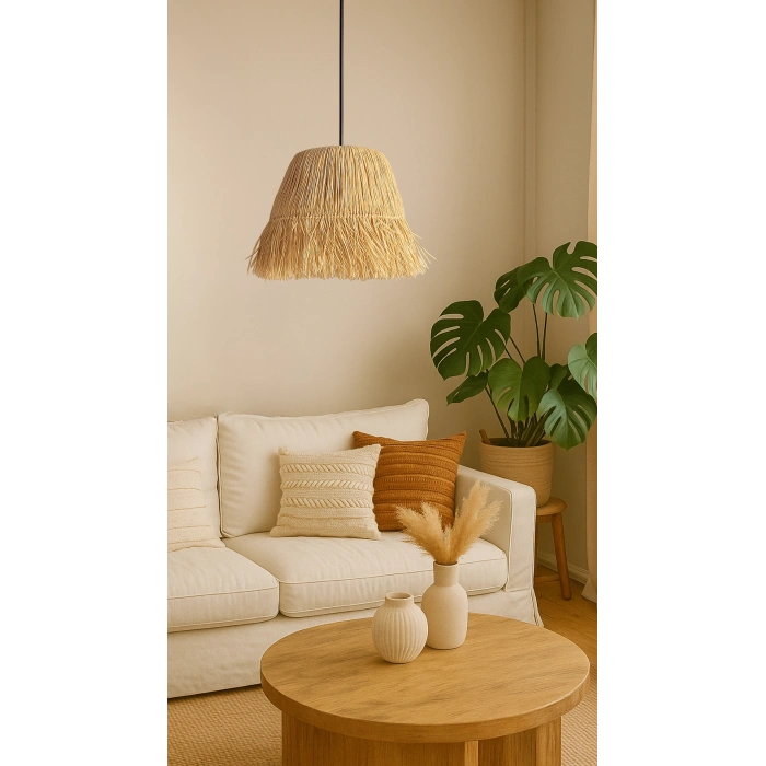 Saçaklı Rafya Avize - Ev, Balkon, Kış Bahçesi, Kafe, Restoran, Sahil, Bungalov Aydınlatma / El Yapımı Sık Örme Bohem Saçaklı Rafya Avize