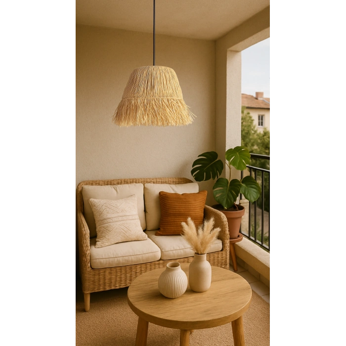 Saçaklı Rafya Avize - Ev, Balkon, Kış Bahçesi, Kafe, Restoran, Sahil, Bungalov Aydınlatma / El Yapımı Sık Örme Bohem Saçaklı Rafya Avize