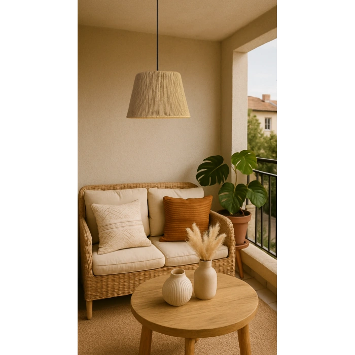 Üçgen Jüt Avize - Ev, Balkon, Kış Bahçesi, Kafe, Restoran, Sahil, Bungalov Aydınlatma / El Yapımı Bohem Hasır Jüt Avize