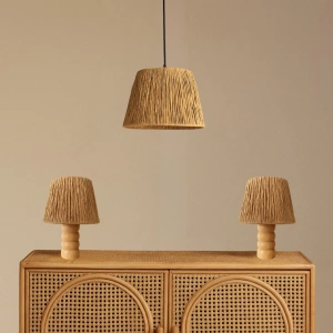 3’lü Kağıt Rafya Aydınlatma Seti (El Yapımı 2 Abajur + 1 Avize)