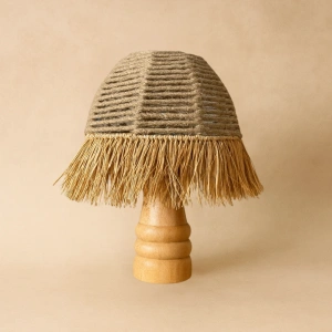 Halat Abajur - El Yapımı Doğal Ahşap Ayaklı Bohem Jüt Halat Abajur (Kablolu)