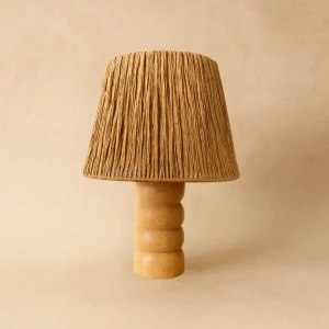 Kağıt Rafya Abajur - El Yapımı Doğal Ahşap Ayaklı Bohem Kağıt Rafya Abajur (Kablolu)