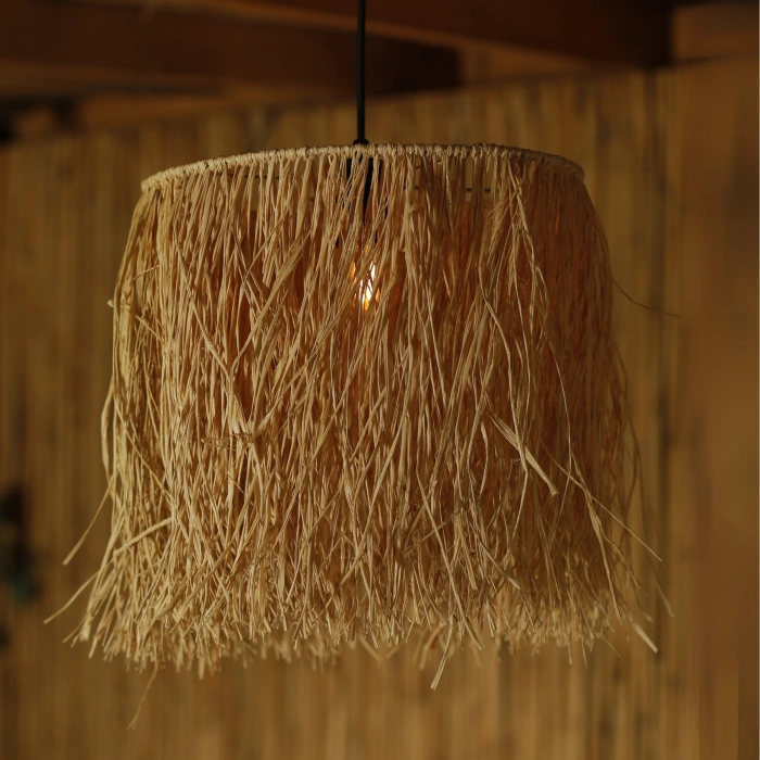 1 Katlı Rafya Avize - Ev, Balkon, Kış Bahçesi, Kafe, Restoran, Sahil, Bungalov Aydınlatma / El Yapımı Sık Örme Bohem Saçaklı Rafya Avize