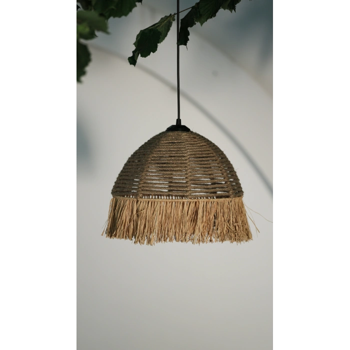 Halat Avize - Ev, Balkon, Kış Bahçesi, Kafe, Restoran, Sahil, Bungalov Aydınlatma / El Yapımı Sık Örme Bohem Saçaklı Hasır Halat Avize