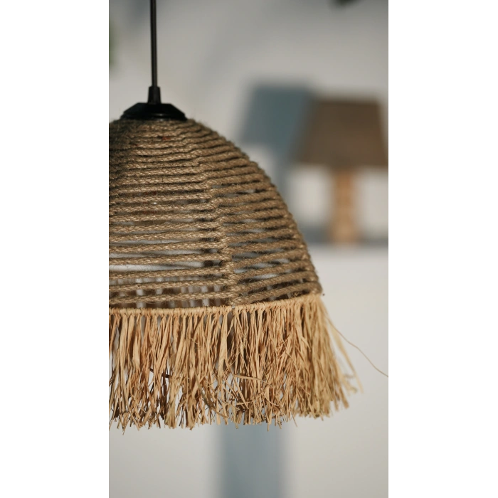 Halat Avize - Ev, Balkon, Kış Bahçesi, Kafe, Restoran, Sahil, Bungalov Aydınlatma / El Yapımı Sık Örme Bohem Saçaklı Hasır Halat Avize