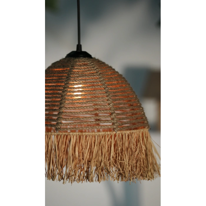 Halat Avize - Ev, Balkon, Kış Bahçesi, Kafe, Restoran, Sahil, Bungalov Aydınlatma / El Yapımı Sık Örme Bohem Saçaklı Hasır Halat Avize