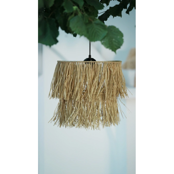 2 Katlı Rafya Avize - Ev, Balkon, Kış Bahçesi, Kafe, Restoran, Sahil, Bungalov Aydınlatma / El Yapımı Sık Örme Bohem Saçaklı Rafya Avize