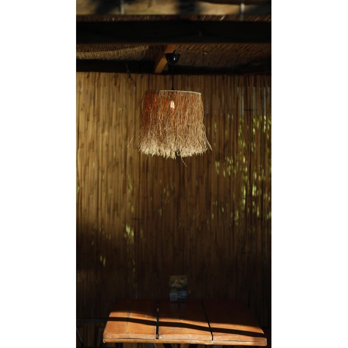 1 Katlı Rafya Avize - Ev, Balkon, Kış Bahçesi, Kafe, Restoran, Sahil, Bungalov Aydınlatma / El Yapımı Sık Örme Bohem Saçaklı Rafya Avize