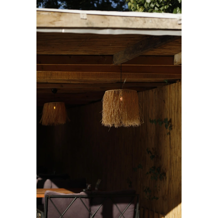 1 Katlı Rafya Avize - Ev, Balkon, Kış Bahçesi, Kafe, Restoran, Sahil, Bungalov Aydınlatma / El Yapımı Sık Örme Bohem Saçaklı Rafya Avize