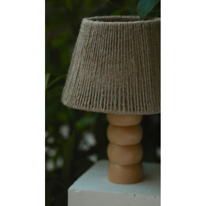 Jüt Abajur - El Yapımı Doğal Ahşap Ayaklı Bohem Hasır Jüt Abajur (Kablolu)