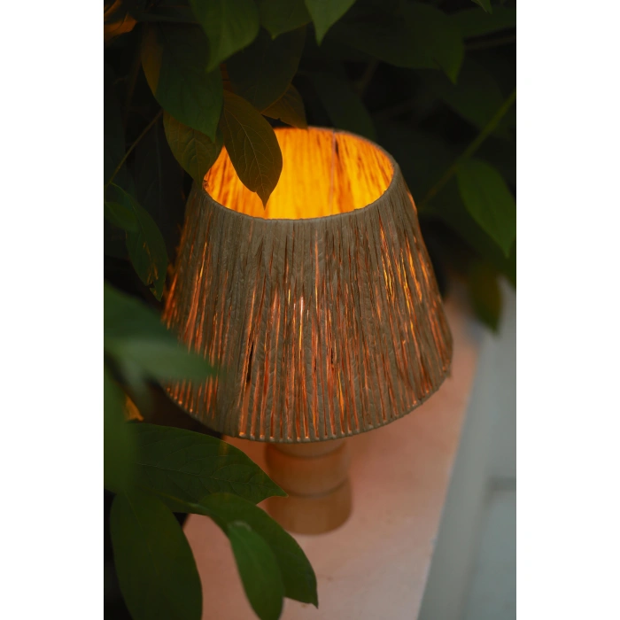 Kağıt Rafya Abajur - El Yapımı Doğal Ahşap Ayaklı Bohem Kağıt Rafya Abajur (Kablolu)