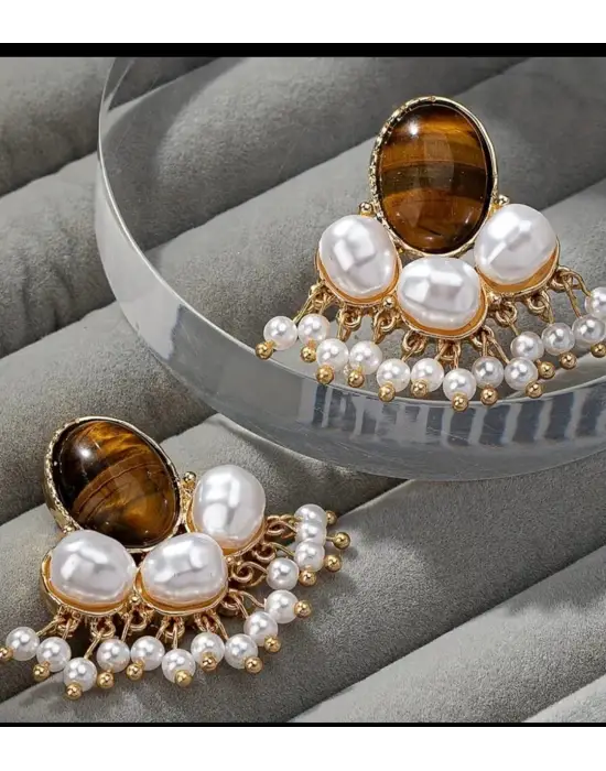 İnci Tasarımlı Sarkıntlı Küpe