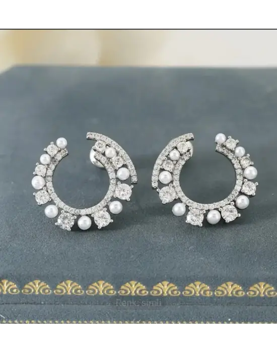 Zircon Julieta İnci İşlemeli Küpe