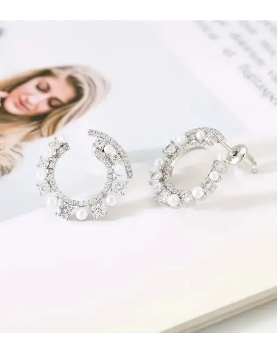 Zircon Julieta İnci İşlemeli Küpe