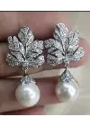 Yaprak Desenli İnci Küpe