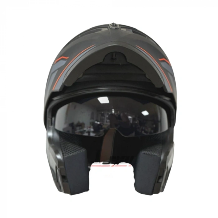 JK 902 Çene Açılır Kask Çene Açılır E1 Turuncu Çizgi