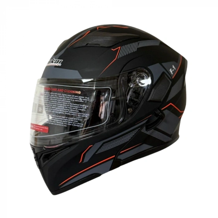 JK 902 Çene Açılır Kask Çene Açılır E1 Turuncu Çizgi