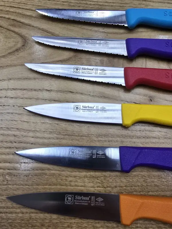 Sürbisa 6 Parça Renkli Sebze ve Meyve Bıçağı Seti - 3 Tırtıklı + 3 Sivri Düz Model