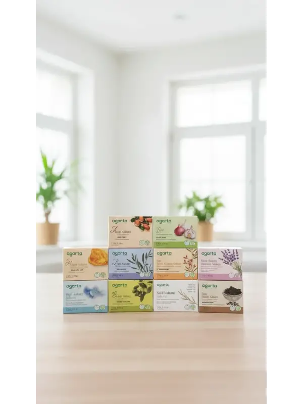 Agarta 12’li Doğal Sabun Seti 150 gr x 12 Çeşit – Argan, Keçi Sütü, Zeytinyağı, Bıttım, Kükürt, Saç Dökülmesi, Pirinç, Leke, Yağlı & Hassas Cilt Sabunları
