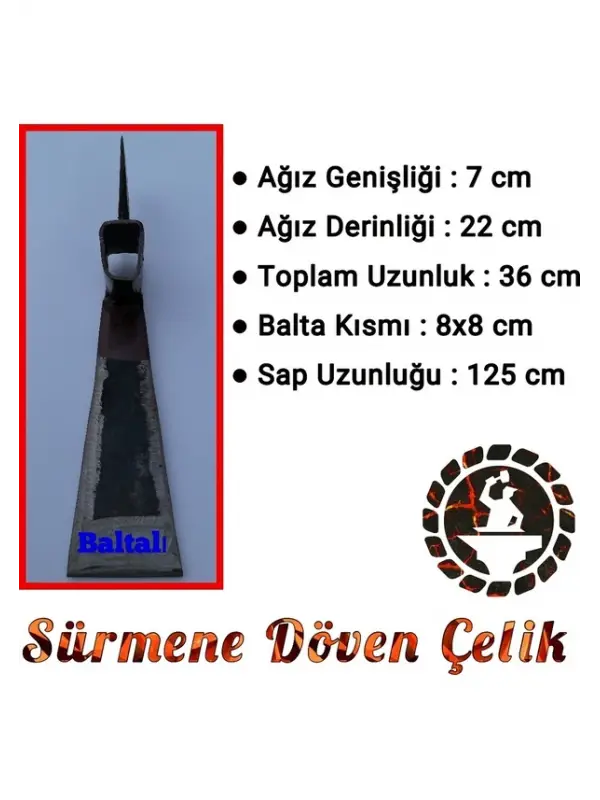 Sürmene Dövme Paltalı 5160 Çelik Bahçe Çapası Saplı Büyük Boy Kazma Çapa