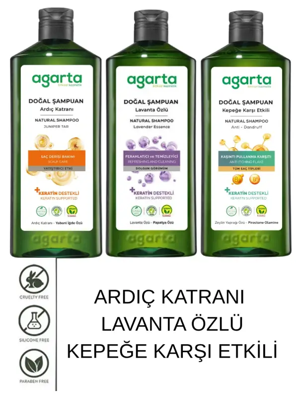 Agarta Kepeğe Karşı Şampuan Seti 3’lü 400 ml Ardıç Katranı Vegan Doğal