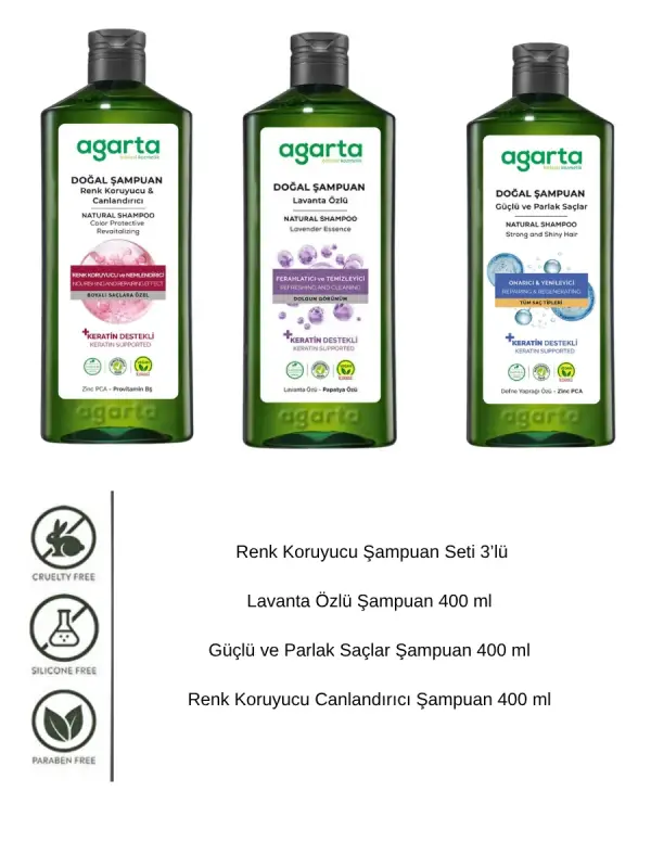 Agarta Renk Koruyucu Şampuan Seti 3’lü 400 ml ProVitamin B5 Keratin Vegan
