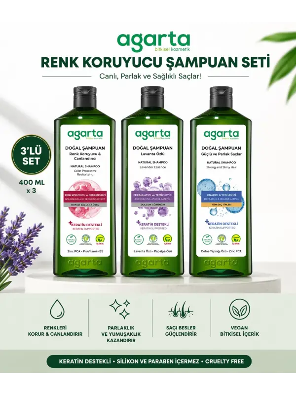 Agarta Renk Koruyucu Şampuan Seti 3’lü 400 ml ProVitamin B5 Keratin Vegan
