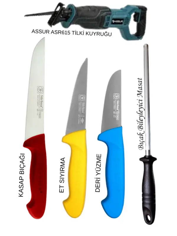 Sürbisa 3’lü Kasap Kurban Seti + Solingen Masat + Assur Kemik Kesme Testeresi