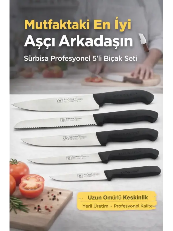 Sürbisa 5 Parça Günlük Profesyonel Mutfak Bıçak Seti – Şef, Ekmek, Dilimleme, Doğrama, Soyma
