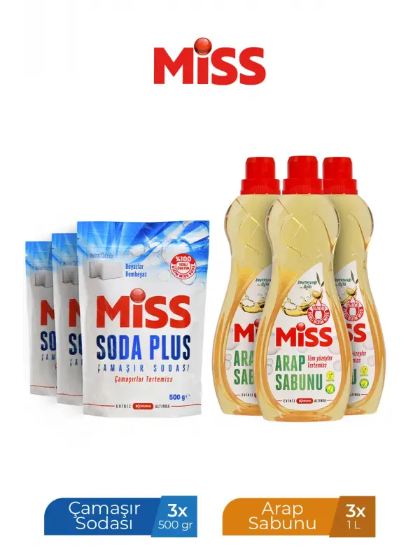 Arap Sabunu 1000 Ml x 3 Adet + Soda Plus 500 Ml x 3 Adet