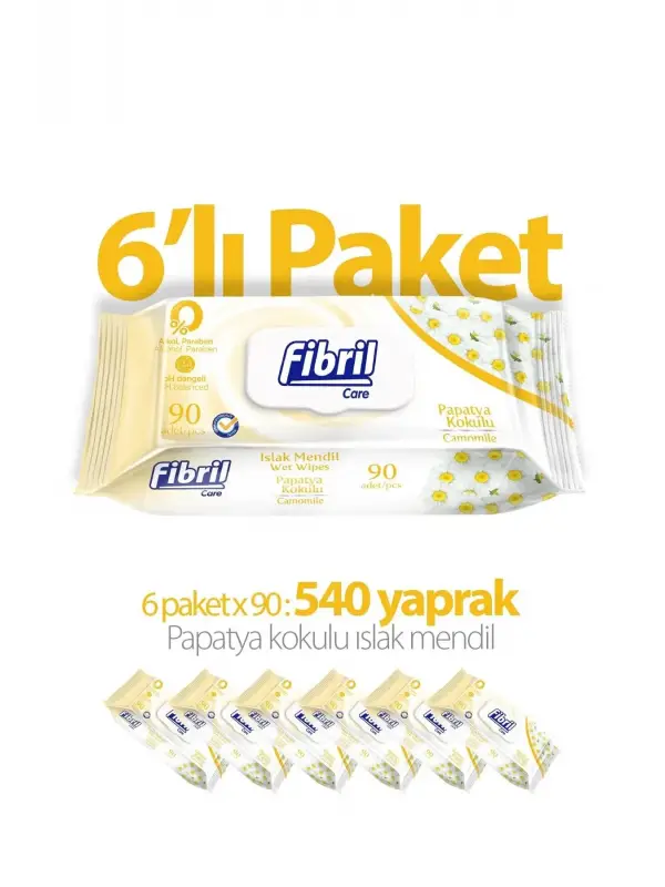 Fibril Papatya Kokulu Islak Mendil 6x90 Lı Paket 540 Yaprak