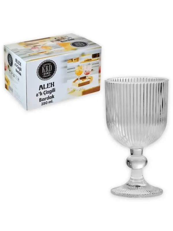 Krd Home Alex 6 Lı Çizgili Ayaklı Bardak Krd-25055