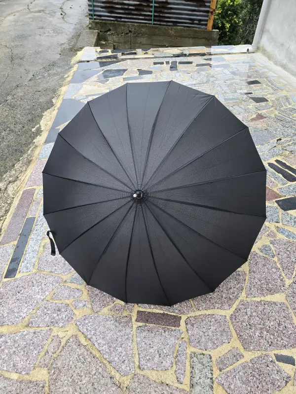Siyah Fiber Baston Rüzgarda Kırılmayan Şemsiye 16 Telli Çap 130cm
