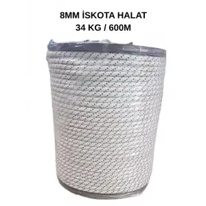 İskota Halatı 8mm Sentetik – Yüksek Mukavemetli, Hafif ve Dayanıklı – 600 Metre Makara (34 Kg)