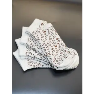 Kadın 12li Pamuklu Leopar Desenli Patik Çorap Bej