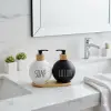 Lüks Tasarım Bambu Standlı 2li Banyo Sabunluk Seti - Siyah & Beyaz