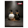 Lüks Tasarım Bambu Standlı 2li Banyo Sabunluk Seti - Siyah & Beyaz