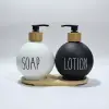 Lüks Tasarım Bambu Standlı 2li Banyo Sabunluk Seti - Siyah & Beyaz