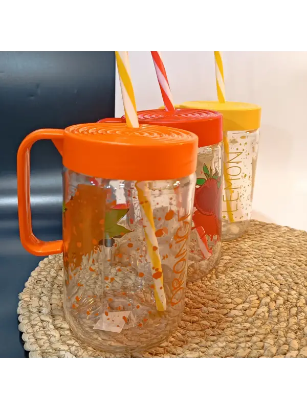 Herevin 660 cc Kulplu Desenli İnfuserli Pipetli Cam Bardak