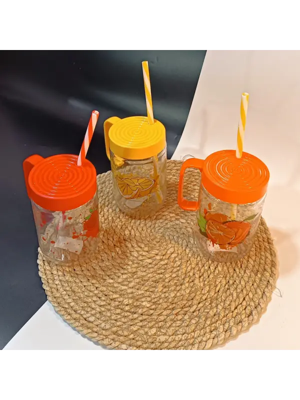 Herevin 660 cc Kulplu Desenli İnfuserli Pipetli Cam Bardak
