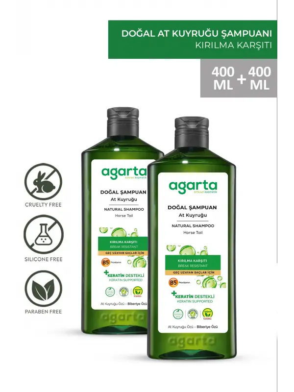 Agarta 2 Adet Doğal At Kuyruğu Özlü Tuzsuz Şampuan 400 ml