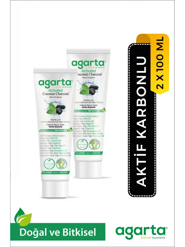 Agarta 2 Adet Doğal Florürsüz Hindistan Cevizi Özlü Aktif Karbonlu Diş Macunu 100 ml
