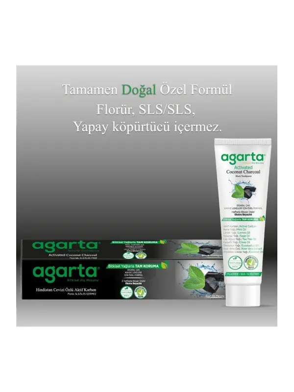 Agarta 2 Adet Doğal Florürsüz Hindistan Cevizi Özlü Aktif Karbonlu Diş Macunu 100 ml