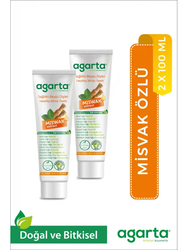 Agarta 2 Adet Doğal Florürsüz Misvak Özlü Diş Macunu 100 ml