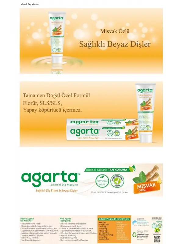 Agarta 2 Adet Doğal Florürsüz Misvak Özlü Diş Macunu 100 ml
