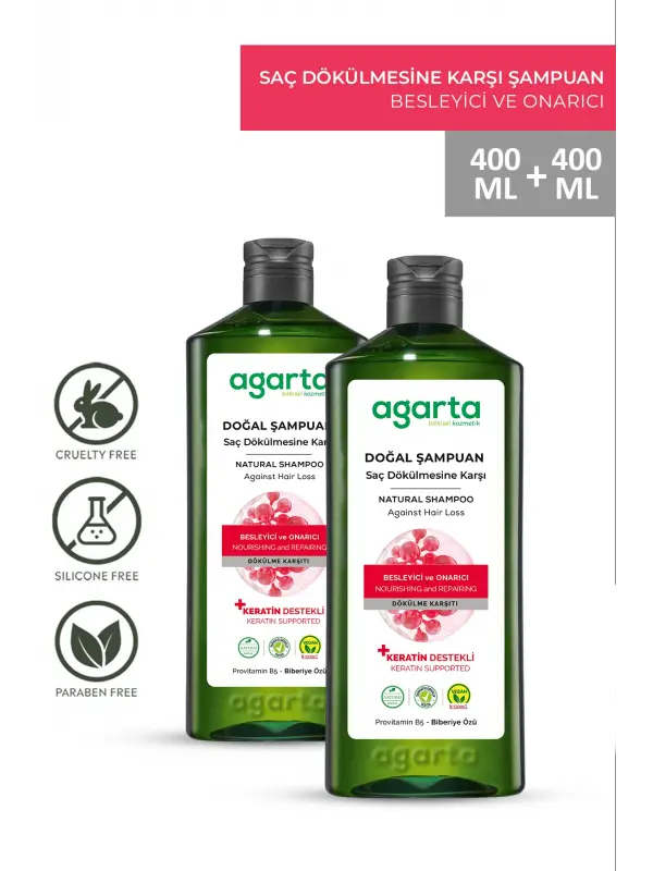 Agarta 2 Adet Saç Dökülmesine Karşı Bitkisel Biberiye İçeren Tuzsuz Şampuan 400 Ml