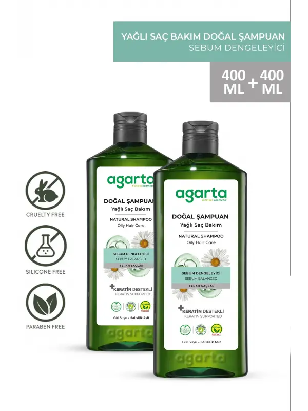 Agarta 2 Adet Yağlı Saçlar Için Arındırıcı Tuzsuz Şampuan 400 ml