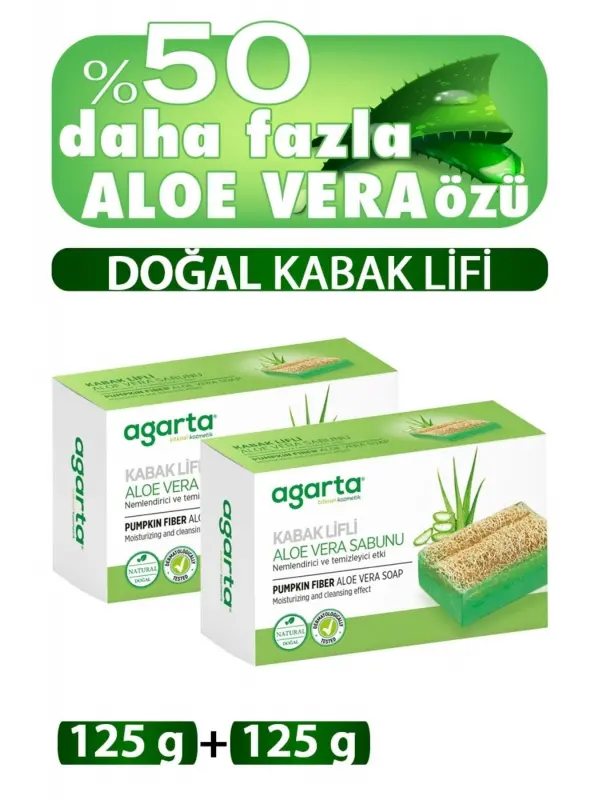 Agarta 2 Li Set Doğal Kabak Lifli El Yapımı Aloe Vera Sabunu 125 gr