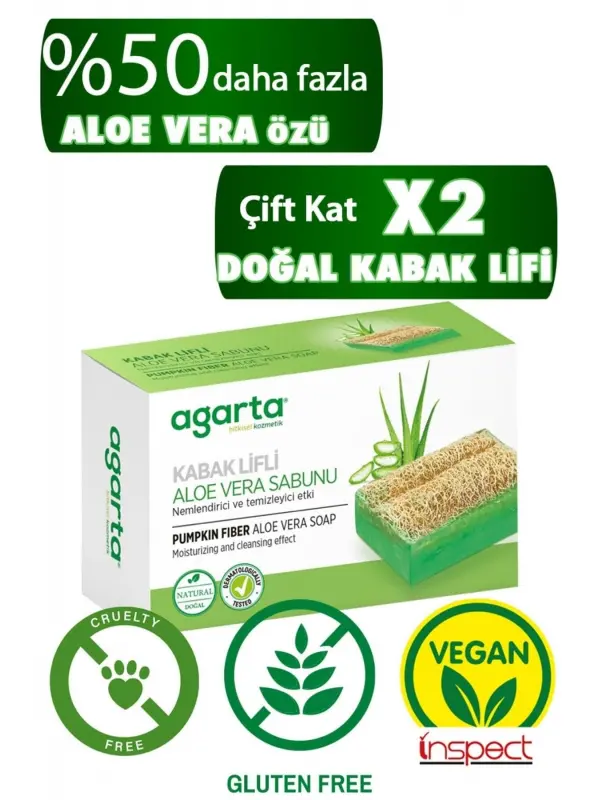 Agarta 2 Li Set Doğal Kabak Lifli El Yapımı Aloe Vera Sabunu 125 gr